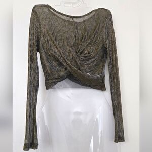 *3/$20 Long Sleeve Crop Top Black Gold Metallic Sheer